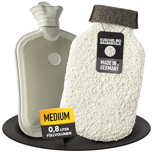 Kuschel Wärmflasche mit Bezug [0,8L] aus extra weicher Bio-Baumwolle und Recycling Filz - Made in Germany - Wärmflasche Flauschig Wärmflasche lange...