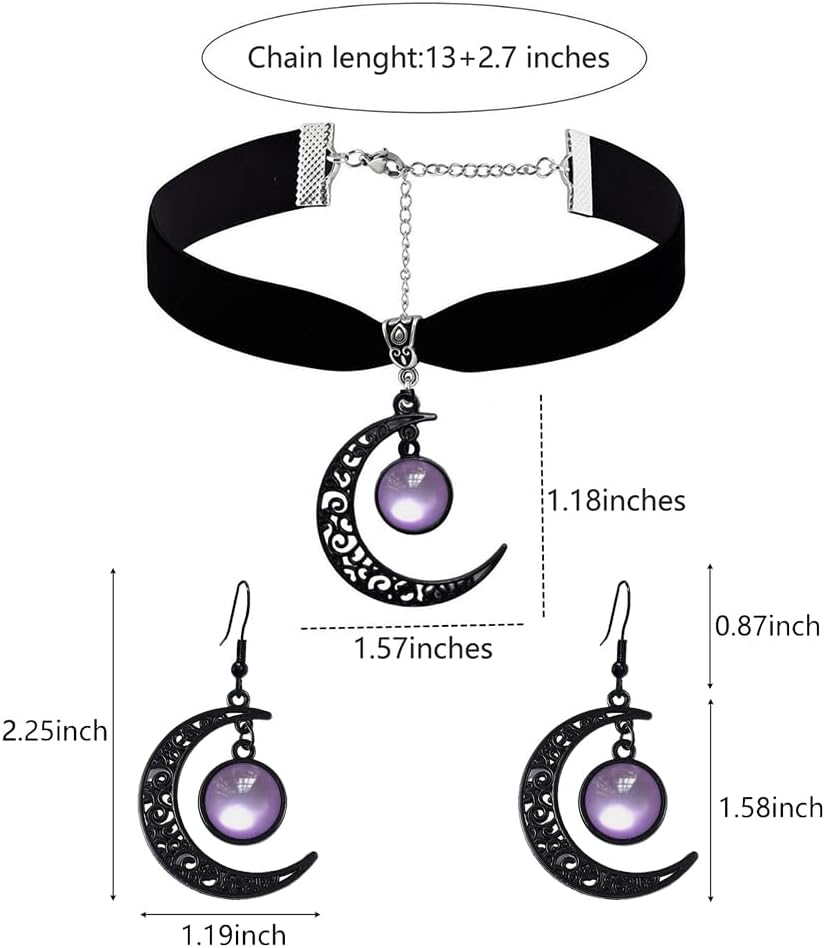 Gothic Black Moon Earrings Necklace Set for Women Gothic Moon Earrings Vintage Crescent Pendant Necklace Witch Earring Halloween Jewelry Costume Accessories - Image 2