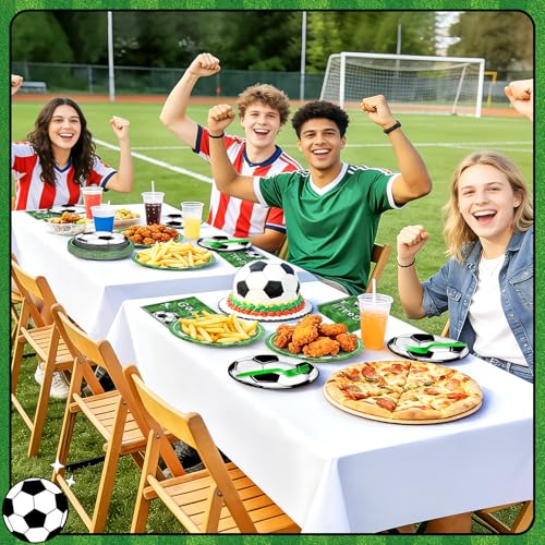 Image of 100 Pcs Soccer Paper Plates and Napkins Disposable for Party, 25-9 inch&25-7 inch
