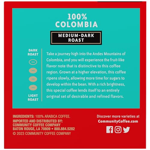 Image of Community Coffee 100% Colombia Coffee Pods, Medium Dark Roast, Compatible with Keurig 2.0 K-Cup Brewers (12 Count, Pack of 6)