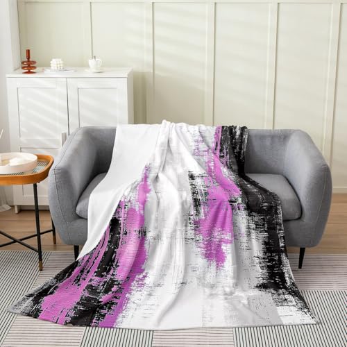 Erosebridal Pink Black Abstract Flannel Blanket Throw 50x60 Inch Modern