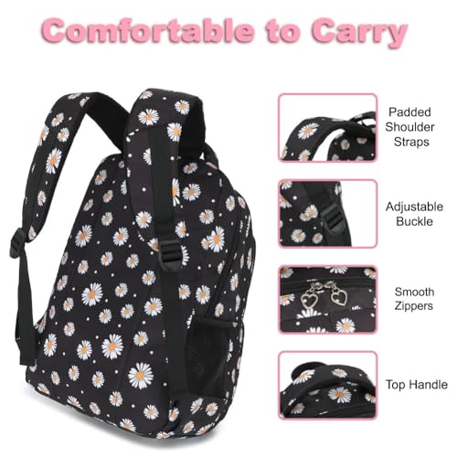 Girls Backpack for School Backpack with Lunch Box Pencil Case Set, 3-in-1 Lightweight Water Resistant School Bag for Kids Elementary Teen Bookbag (Daisy Black)4