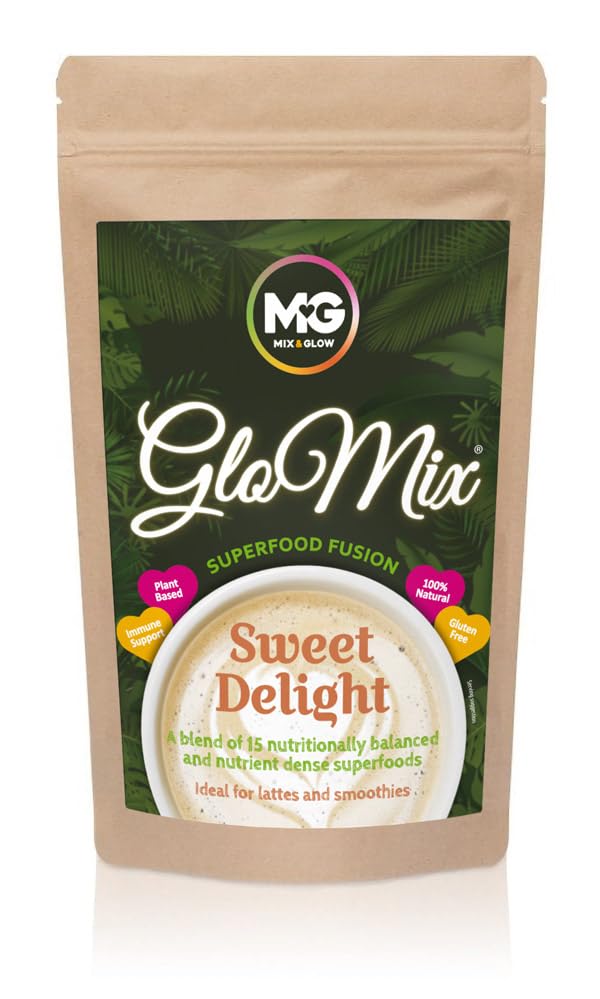 Mix & Glow - Superalimento en polvo todo en uno, a base de plantas, mezcla prebiótica de 16 hierbas avanzadas, verduras y adaptógenos, incluyendo cúrcuma, jengibre, cacao y aceite MCT, sin gluten (30