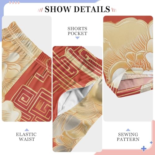 Golden Peony Flower Boys Long Pants Soft Trousers Elastic Waist Kids Lounge Bottoms with Pockets S-XL4