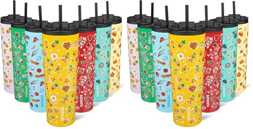 Image of BJPKPK 30oz Insulated Tumbler With lid And Straw Stainless Steel Tumblers Travel Coffee Mug Reusable Thermal Cup,Hawaii Fruits-Yellow (Pack of 2)