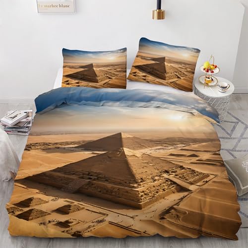 Housse de couette 220x240 Pyramides Egypte avec 2 taies d'oreiller en microfibre