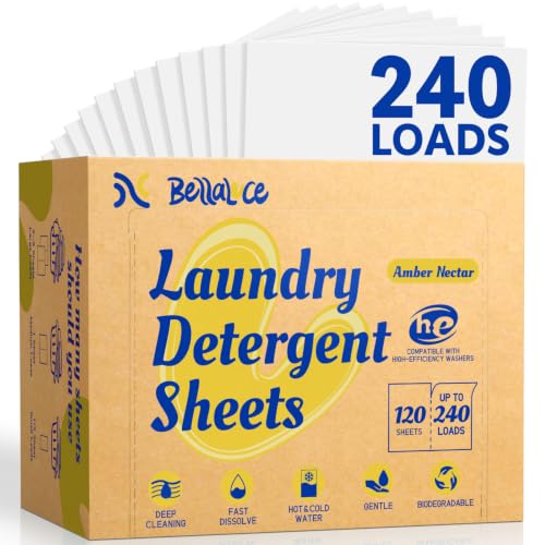 Image of BellaLuce Laundry Detergent Sheets, 240 Loads, Amber Nectar Scent | Plastic-Free Laundry Detergent, Fast-Dissolving, Hypoallergenic Formula Laundry Sheets, Space-Saving for Home, Dorms & Travel