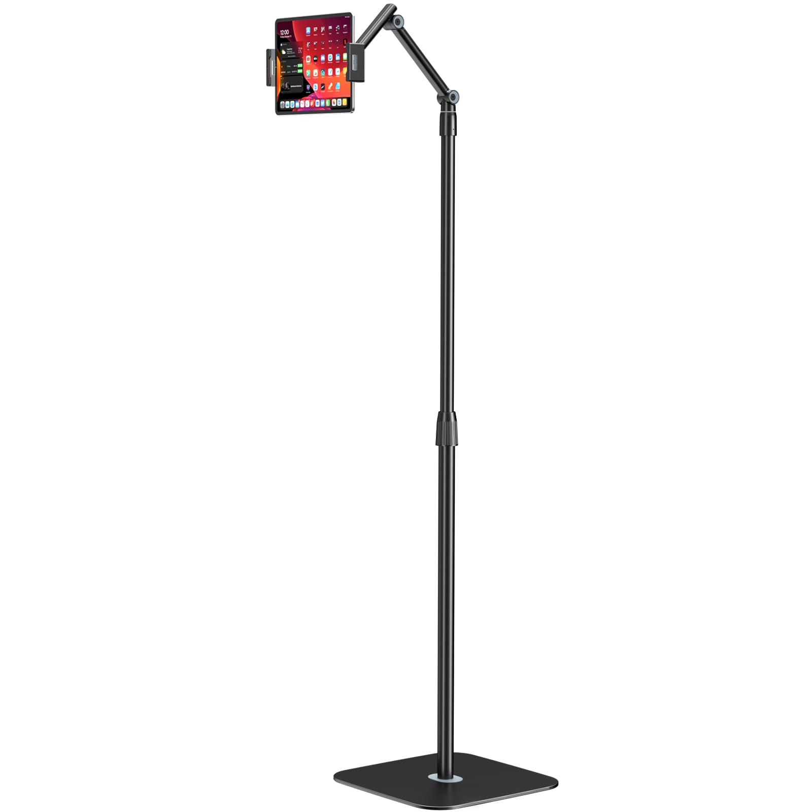 Soporte de suelo para tablet – Soporte universal para tablet con base resistente para teléfono móvil de 4,7 – 12,9 pulgadas, altura ajustable y giratorio 360 grados