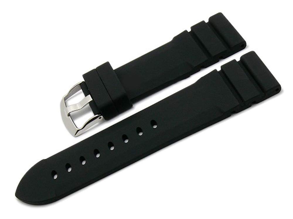 EwatchAccessories 24mm Silicone Rubber Watch Band Strap Bracelet Black with Silver Stainless Steel Buckle for Men and Women (B08WKF1PFH) Amazon Price History, Amazon Price Tracker