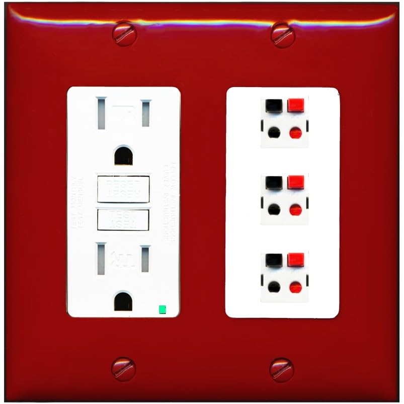 RiteAV 3 Port Speaker Wire Plug Jack Wall Plate - GFCI Outlet [White]