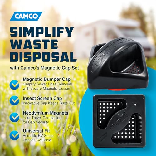 Image of Camco 40310, Magnetic RV Bumper Cap | Features Heavy-Duty Neodymium Magnets, Small Airflow Vent Holes, and Includes a Bonus No-Insect Bumper Cap
