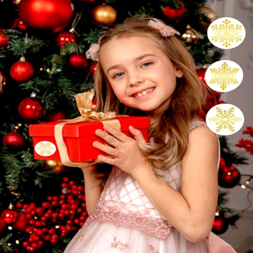 Image of 500Pcs Christmas Stickers Roll for Cards 6 Designs Gold Foil Snowflake Stickers Clear Xmas Winter Holiday Round Adhesive Label Stickers Decal for Xmas Envelopes Invitations Cards Gifts Decor