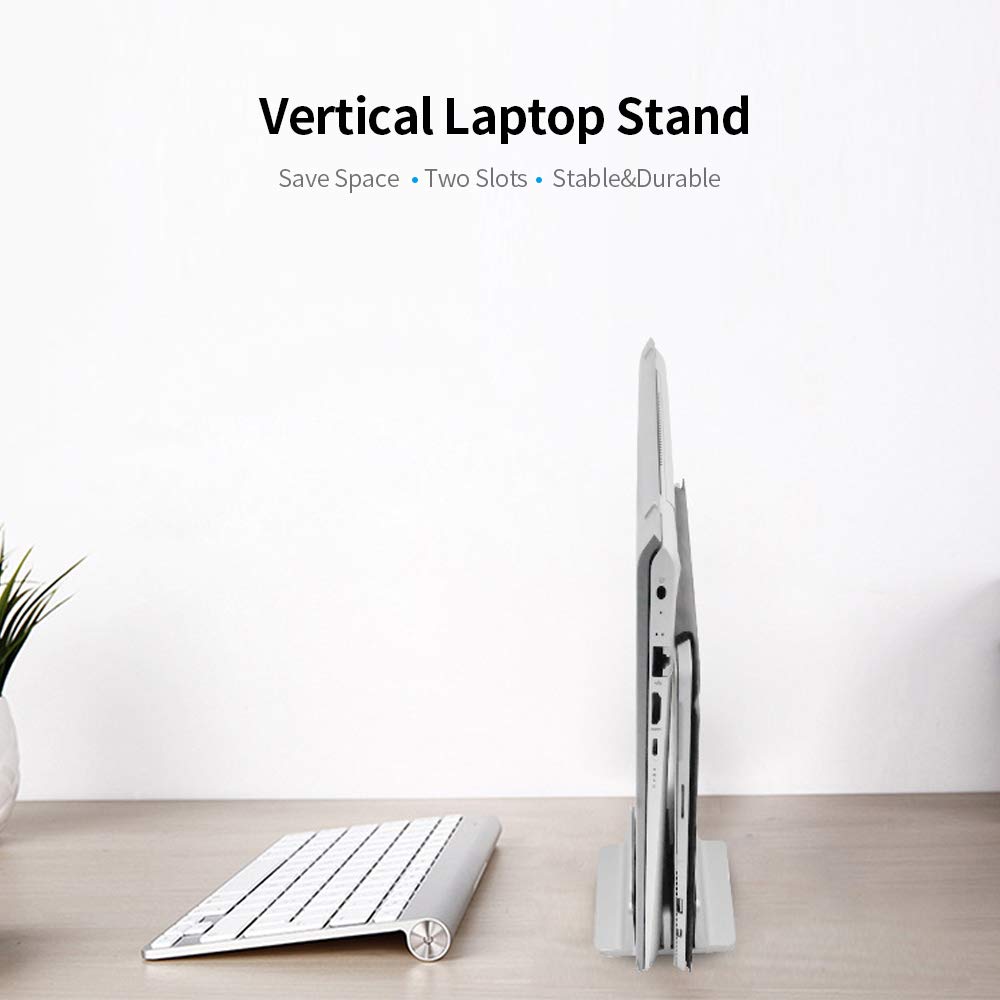Ejoyous Vertical Laptop Stand Aluminum Alloy, 2 Slots Adjustable (BLACK)