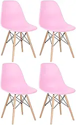 Loft7, Kit 4 Cadeiras Charles Eames Eiffel Dsw Em Polipropileno Com Pés De Madeira Clara Versátil E Elegante Sala De Jantar Cozinha Bar E, Rosa Claro