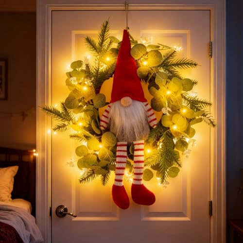 Türkranz Weihnachten Beleuchtet, Weihnachtskranz Haustür Wichtel...