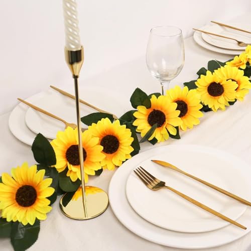Image of TIED RIBBONS Set of 2 Artificial Sunflower Garland with Hanging String 10 Flowers (2.2 Meter) Garland for Decoration Wall Door Hanging Home Decor Balcony Indoor Outdoor Office Craft Decorative Items