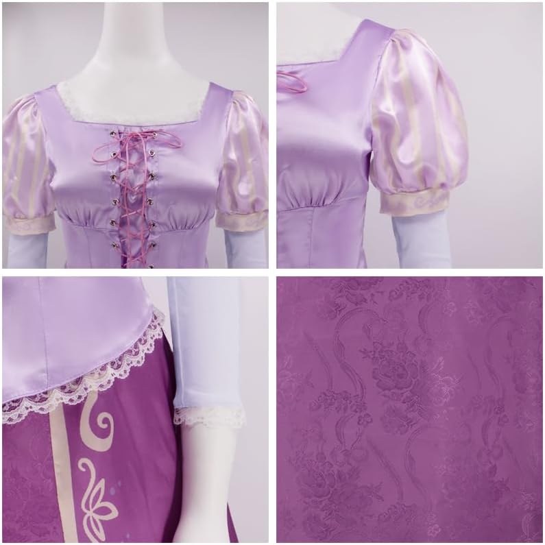 Rapunzel Dress Princess Costume for Women Purple Lepe Cosplay Tops Skirt with Braided Wig Headbands for Halloween - Image 6