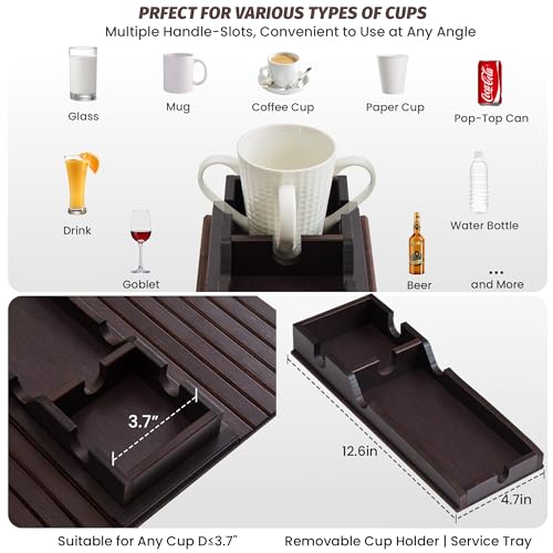 GEHE Detachable Couch Cup Holder, Anti Falling Sofa Arm Tray, Natural Bamboo Sofa Cup Holder More Safe for You Family, Portable Couch Arm Tray Armrest Table for Remote, Snacks, Phone, Drinks by GEHE - Image 5