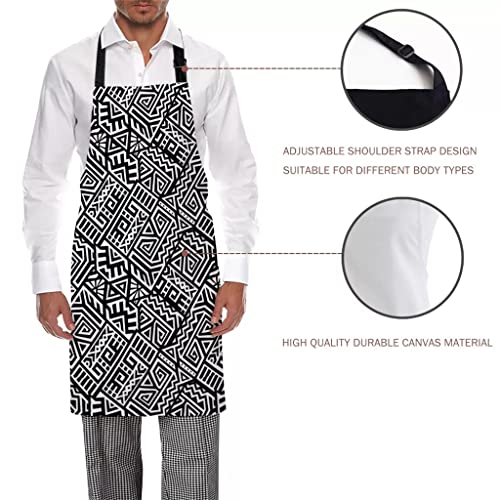 N/A Ethnic Geometric Black And White Aprons For Women Men Kid Cooking Baking Apron Kitchen Utility Equipment Accessories (Color : A, Size : 48X58Cm) #TOP3