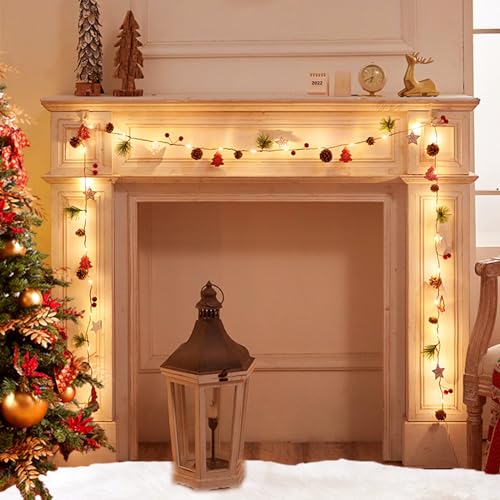 Christmas Garland with Lights 9.8FT 30 LED Christmas Pine Cones String Lights Red Berry Fairy Lights Wreath Light Up Christmas Decorations Battery Operated for Xmas Indoor Outdoor Decor - Image 7