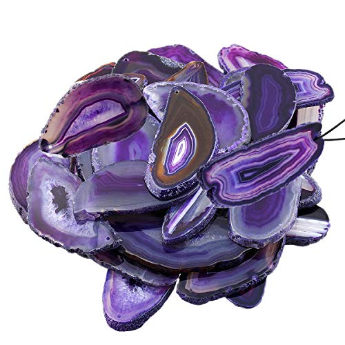 Preisvergleich Produktbild KYEYGWO Top gebohrt Unregelmäßige Achat Quarz Slice Anhänger Schmuck Charms für Schmuckherstellung, 10 Stück, Stein, violett