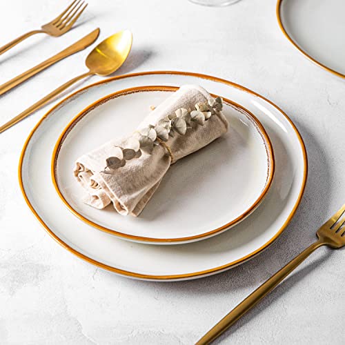 Amorarc Ceramic Dinner Plates Set Of 6, 10.5 Inch Handmade Reactive Glaze Stoneware Plates, Large Rustic Shape Dinnerware Dish Set For Kitchen, Microwave & Dishwasher Safe, Scratch Resistant - Ivory #TOP4