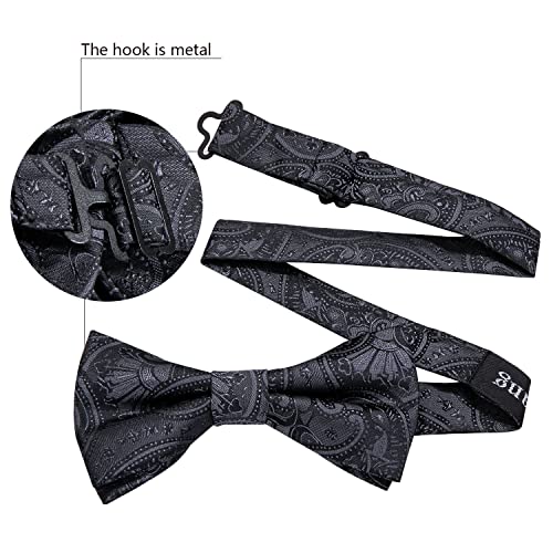 Image of YOHOWA Mens Bow Tie Set Paisley Pre-tied Bowties Adjustable with Handkerchief Cufflinks Gold Ring Set Wedding Prom Party
