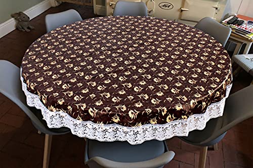 Image of The Furnishing Tree Round Shaped 6 Seater Table Cover WxL 72x72 inches with White Border lace