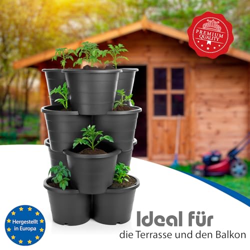 BigDean 4er Set Pflanzturm ideal für Erdbeeren, Kartoffeln & Kräuter – Kartoffelturm stapelbar in Anthrazit – Erdbeerturm aus wetterfestem Kunststoff & Made in Europe