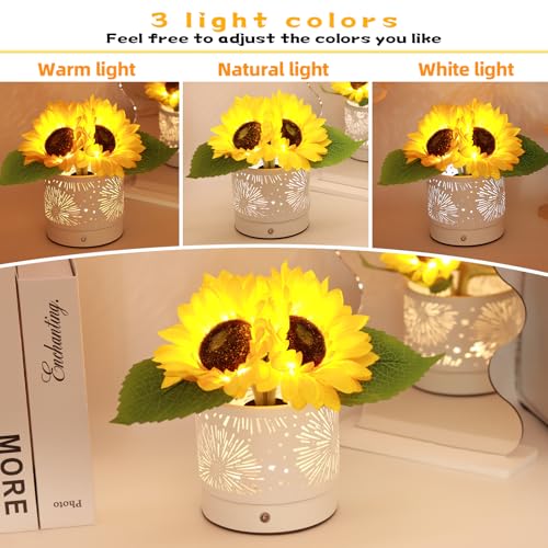 Image of Birthday Gifts for Women,Sunflower Flower Touch Lamp,Rechargeable Cordless Lamp 3-Colour Dimming Night Light for Festival,Restaurant,Bedroom,Office Home Decor Gifts for Women Mom