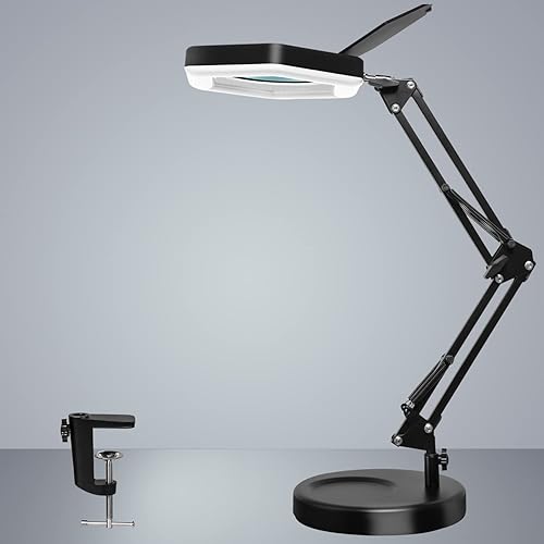 Miniatura 2 de Lupa con luz y soporte, lámpara de escritorio con lupa LED regulable con abrazadera, 3 modos de color, luces de aumento manos libres para trabajo