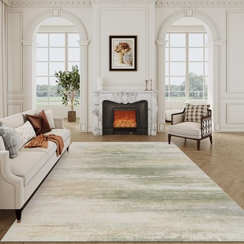 TTelephant Abstract Washable Area Rug 8x10, Spill-Proof Surface, Non-Slip Backing, Cozy Soft Faux Wool, Printed Rug for Living Room, Bedroom, Dining Room - Sana