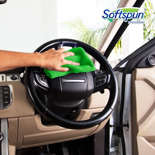 Image of SOFTSPUN Microfiber Cloth - 3 pcs - 40x40 cms - 340 GSM Green - Thick Lint & Streak-Free Multipurpose Cloths - Automotive Microfibre Towels for Car Bike Cleaning Polishing Washing & Detailing
