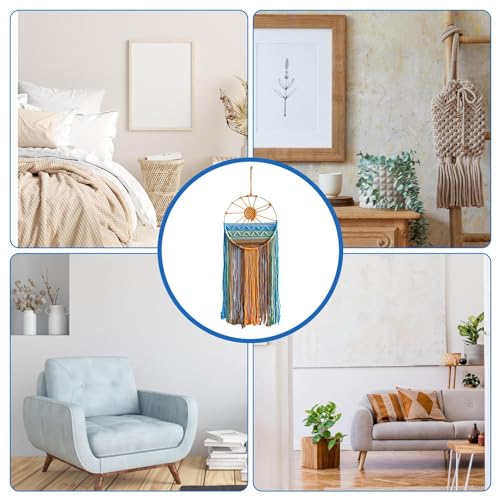 Atrapasueños de macramé de sol y luna para decoración de pared bohemia 6