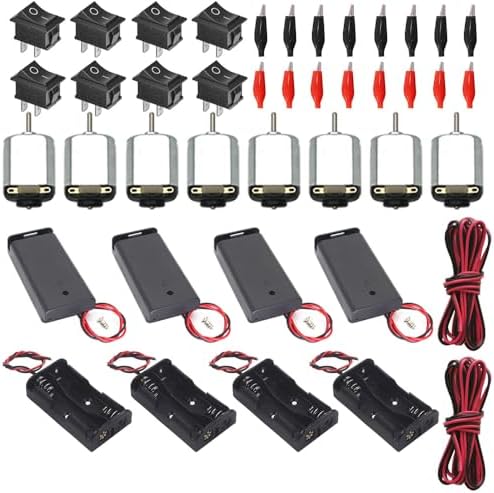 GTIWUNG 8Pcs DC 1.5-6V 15000-16500RPM Mini Electric Motor for DIY, Mini Boat Switches, 3V 2AA Battery Holder, 2PCS Red and Black 22AWG Cable 1m, 16PCS Croc Clips