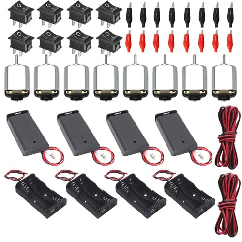 GTIWUNG Juego de Motor Eletrico Bricolaje,8x DC Motor Mini 1.5-3V 15000RPM de Espaciamiento para Pilas AA,8x Interruptores para Bricolaje Proyectos Científicos, 16x Crocodile Clip, 2x Cables 1m