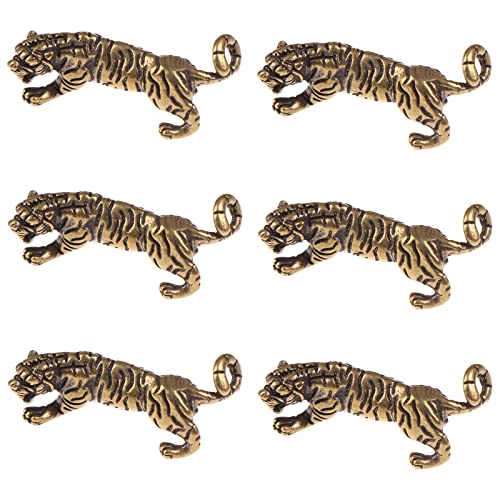Ioffersuper 6Pcs Vintage Brass Tiger Pendants Tiger Statue Figures Charms Ornaments for Keychain Making 2022 Chinese Tiger New Year Zodiac Souvenir Animal Model Collections Home Office Desk Decor