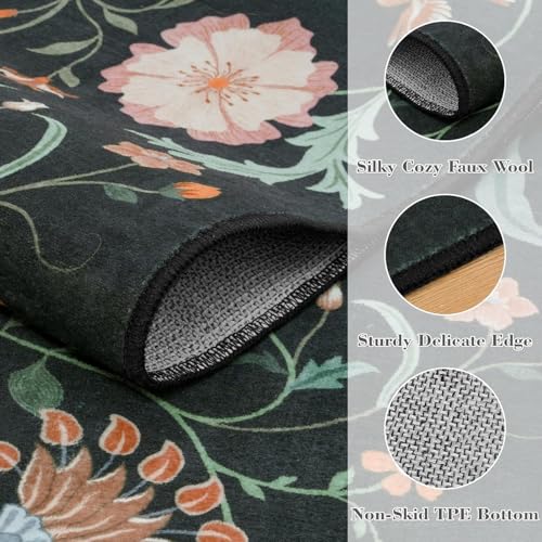 Image of Rugcomf Runner Rug for Hallways Kitchen Rug Non Slip 22 * 45 cm Washable Rugs with Rubber Backing Soft Floral Carpet Runner for Hallways, Kitchen, Laundry, Bedroom, Bathroom(Green)