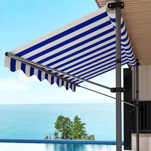 Toldo retráctil manual elimina el calor sofocante del balcón con lona de rayas ajustable 6
