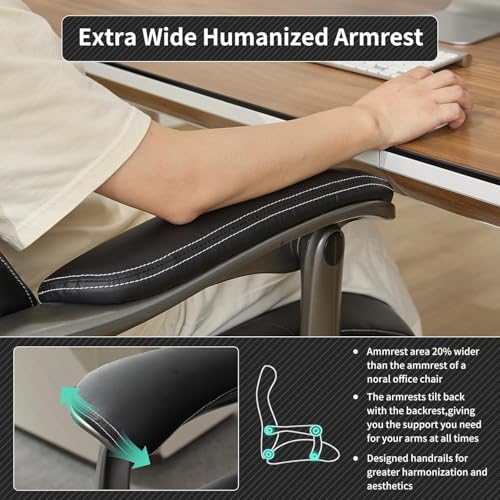 Image of Big and Tall Office Chair with Wide Area Armrest, 600lbs Heavy Duty Desk Chair with Adjustable Lumbar Support, PU Leather High Back Ergonomic Executive Computer Chair