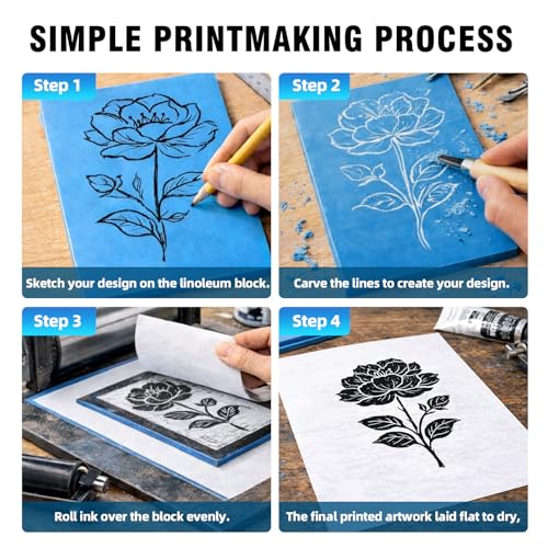 Falling in Art Soft Linoleum Carving Block, 9 Inches by 12 Inches, Blue, 4-Pack by Falling in Art - Image 6