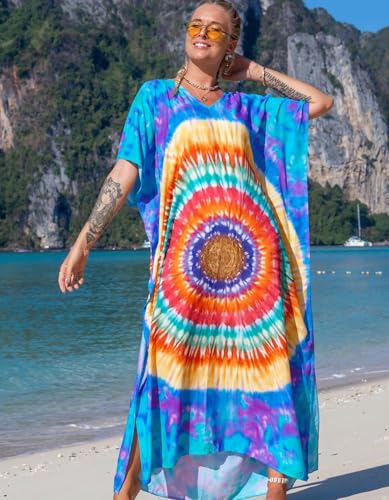 Image of NFVNKJ Women's Plus Size Beach Lounge Kaftan Maxi Dress Swimsuit Coverup for Women