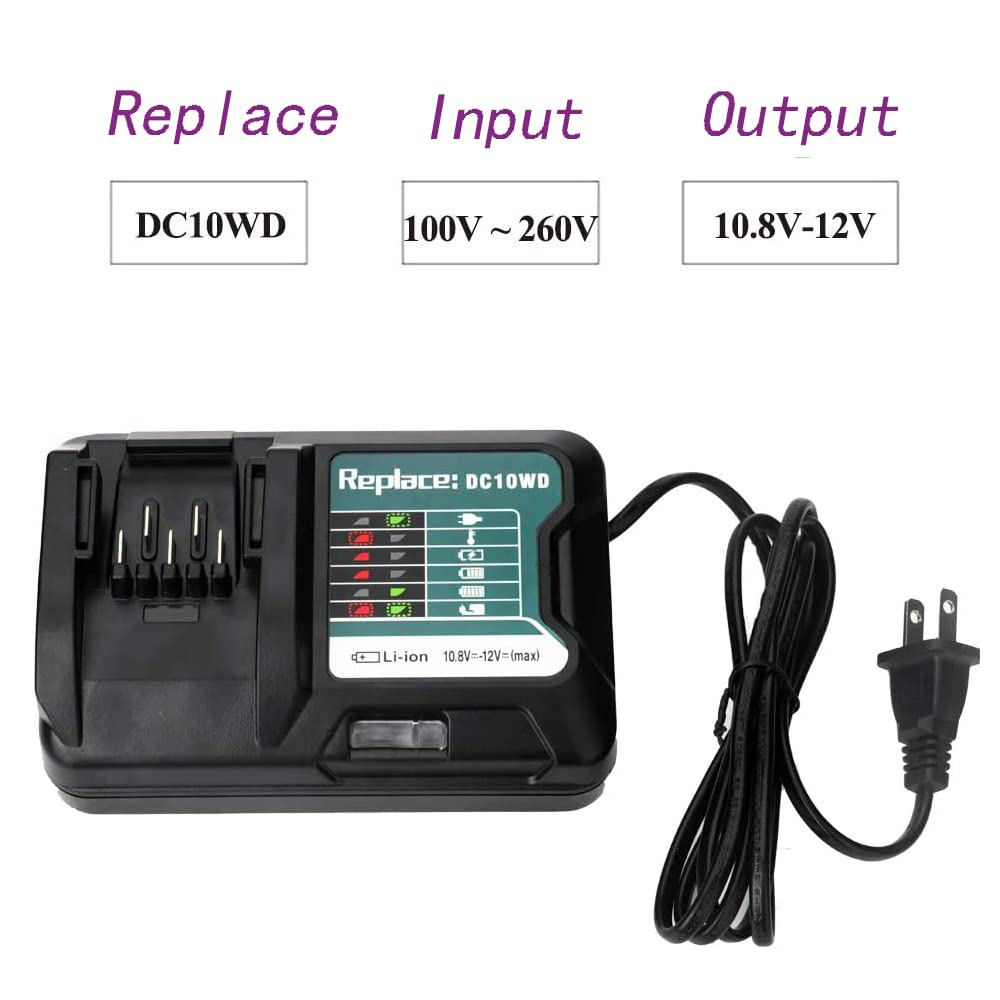 Padarsey Replacement DC10WD Lithium Battery Fast Charger for Makita DC10SB DC10WC BL1015 BL1016 BL1015 BL1021B BL1041B 10.8V -12V US Plug 1.3A 2A 3A LED Indicate