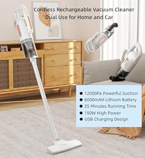 Aoun Aspirateur balai rechargeable sans fil, aspiration 12 000 Pa, aspirateur vertical puissant avec filtre HEPA, aspirateur domestique léger pour poils d'animaux, planchers en bois dur, tapis