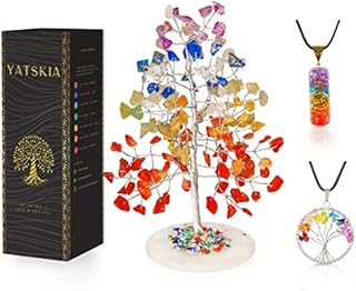 YATSKIA Seven Chakra Crystal Tree of Life Pendant Reiki Healing Crystals and Stones Feng Shui Bonsai Buddhist Figurine Good Luck Fortune Spiritual Gifts Home Office Desk Living Room Décor