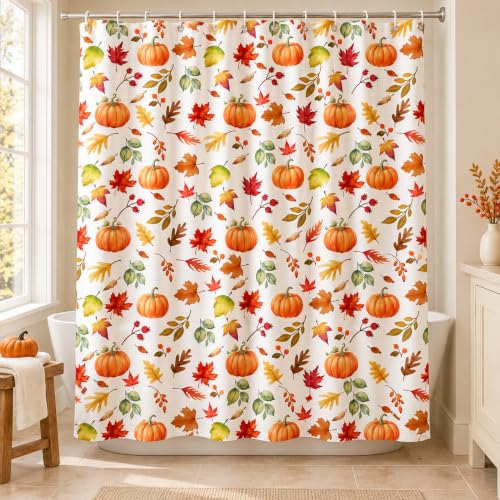 72" x 72" Mehofond Fall, Pumpkin & Orange Maple Leaves Shower Curtain - image 1