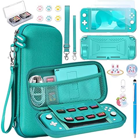 Switch Lite Hülle - innoAura 17 in 1 Switch Lite Zubehör mit Switch Lite Tasche, Switch Spiele Aufbewahrung, Switch Schutzfolie für Switch Lite, Switch Ständer, Switch Joystick Kappen(Türkis) Cover