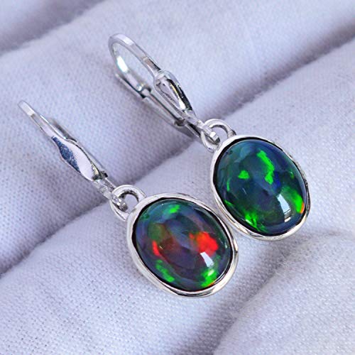 Boucles d'oreilles opale éthiopienne fermoir levier anti-perte