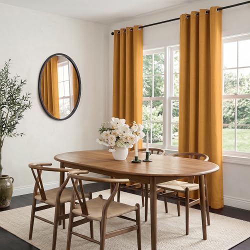 Image of 100% Blackout Shield Linen Textured Total Blackout Curtains for Bedroom 90 Inches Long, Mustard Yellow Grommet Curtains for Living Room, Thermal Insulated Room Darkening Drapes, 50 inchW x 90 inchL, 2 Panels