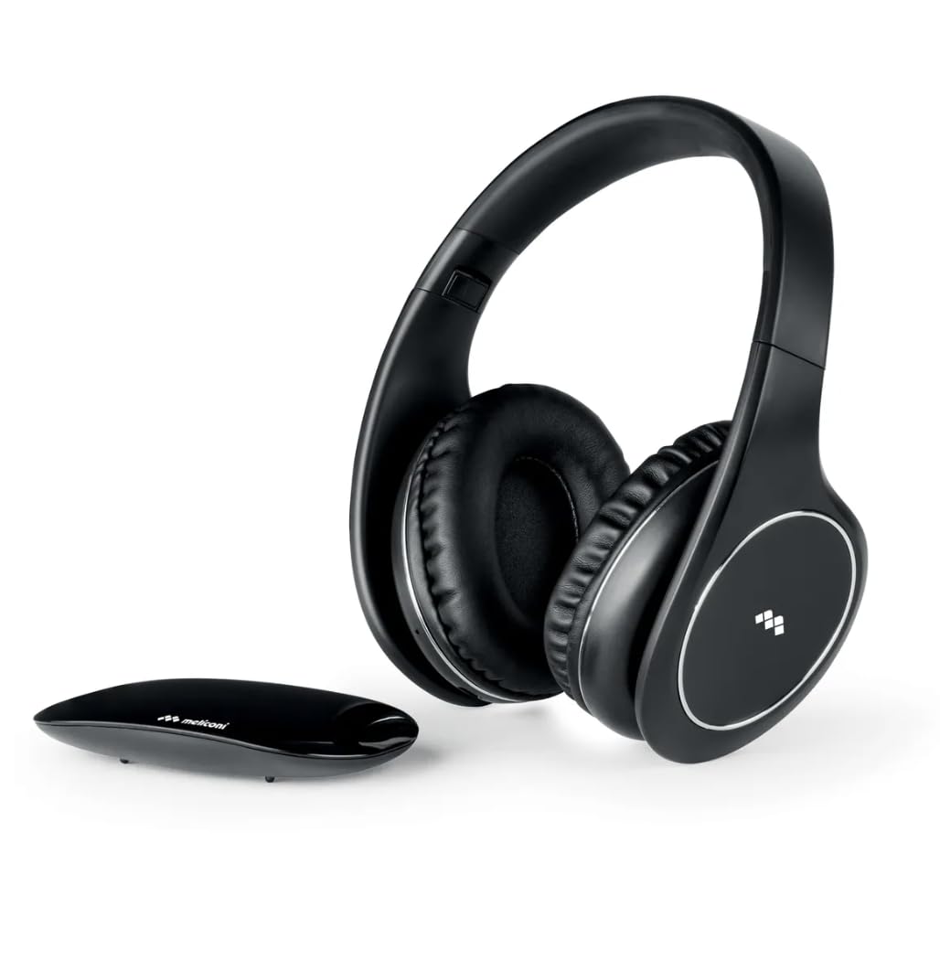 Meliconi Digital Smart, Cuffie Radiofrequenza 863 MHz, Cuffie Wireless TV Ergonomiche,​Base USB Compatta e Batteria Duratura,​2 Canali di Trasmissione,​Anche con Cavo AUX e Ingresso Digitale Toslink